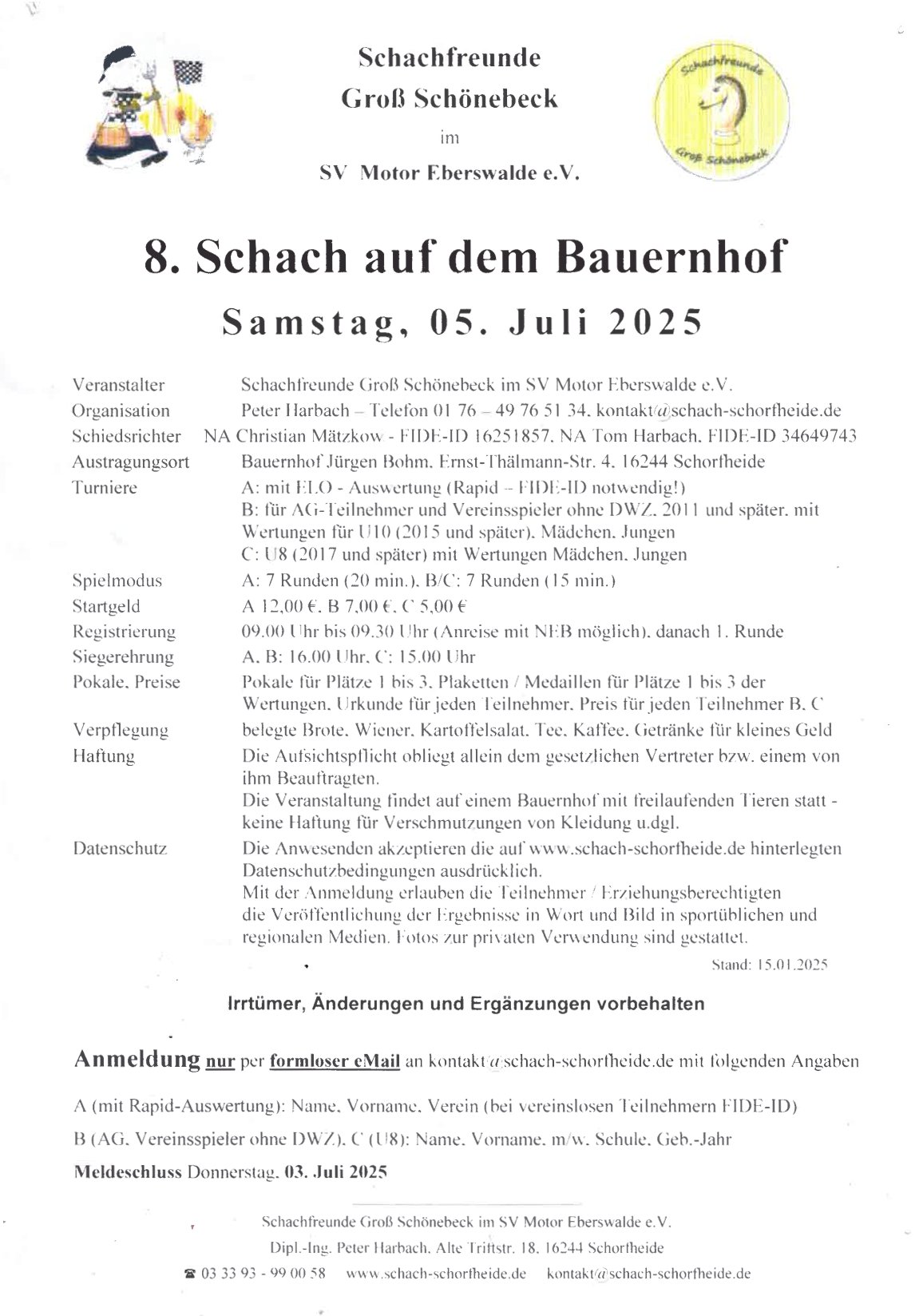 Ausschreibung 8. Schach auf dem Bauernhof